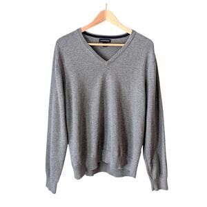 Lands’ End V-Neck Sweater Mens L Gray Supima Cotton Preppy Minimalist Neutral